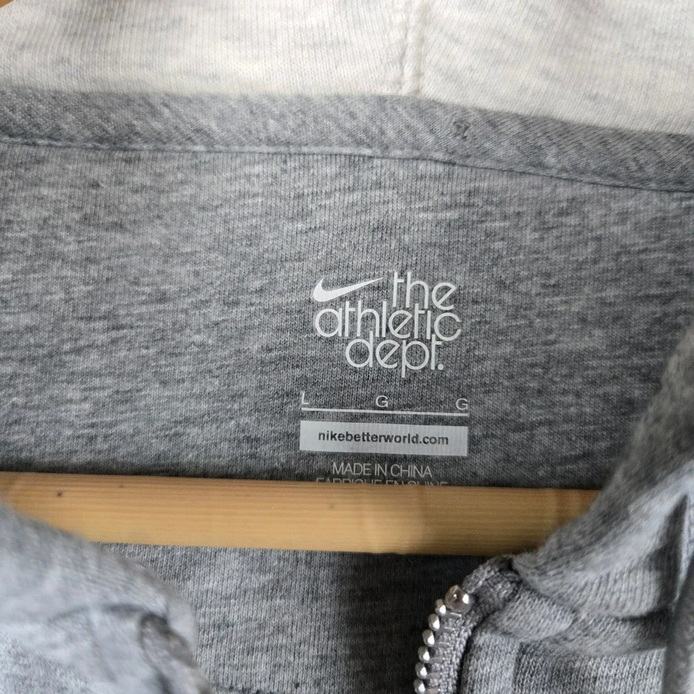 Nike Hoodie Womens Large Gray Full Zip Athletic Dept Swoosh Logo Fleece Jacket